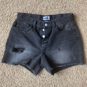 Girls Black distressed denim shorts